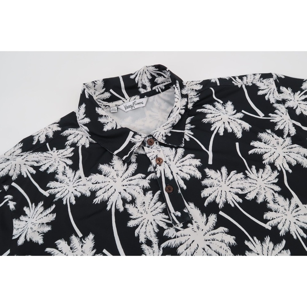Kenny Flowers Polo Shirt Mens XXL Black White Palm Tree Performance Stretch